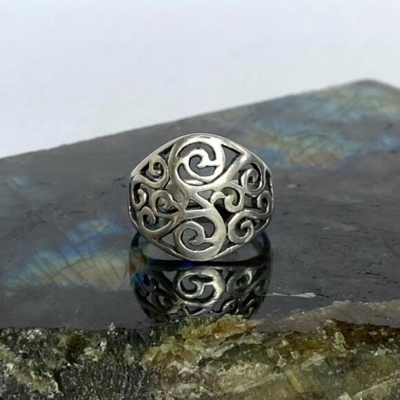 Sterling Silver 925 0.69" Wide Scrollwork Celtic Style Band Ring Size 7.25 - Picture 2 of 16
